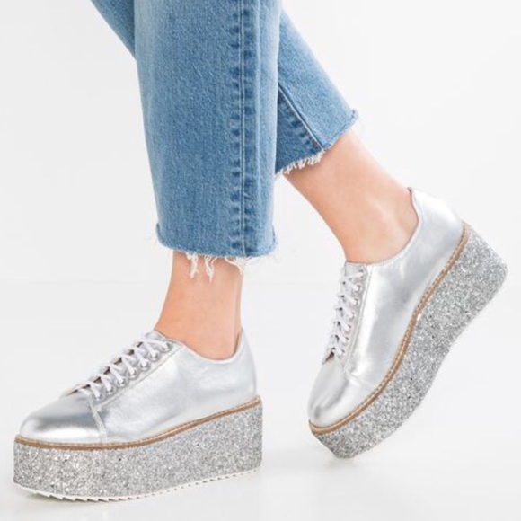 Free People Shoes - Metallic Silver Lace Up Chunky Platform Oxfords